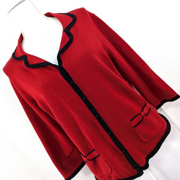 WORTHINGTON! CARDINAL RED & BLACK BOW FRONT POCKETS CARDIGAN SWEATER! SZ XL - Picture 1 of 8